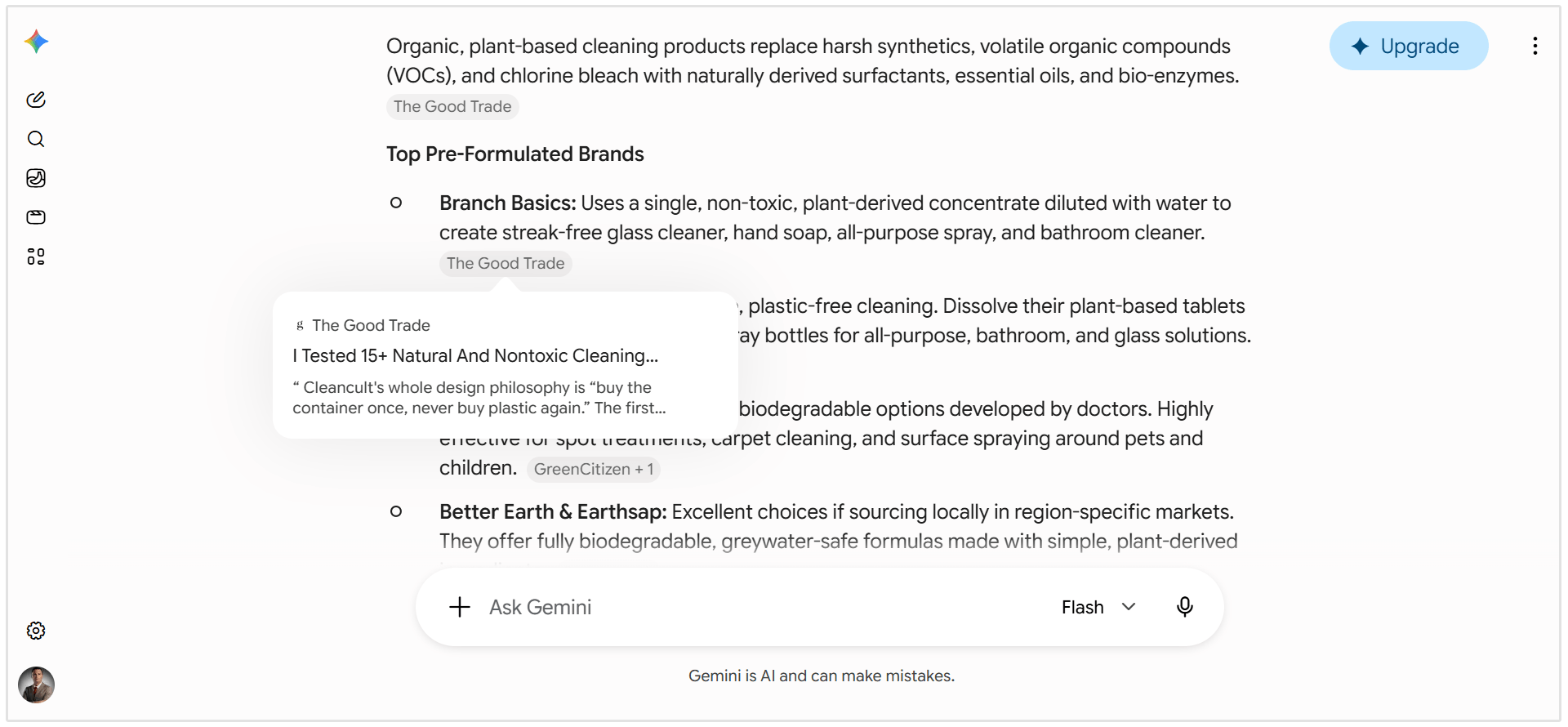 Gemini response for best cleaning products